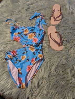 GB Girls Pastel Pink Floral Swim Top with One-Shoulder Tie
